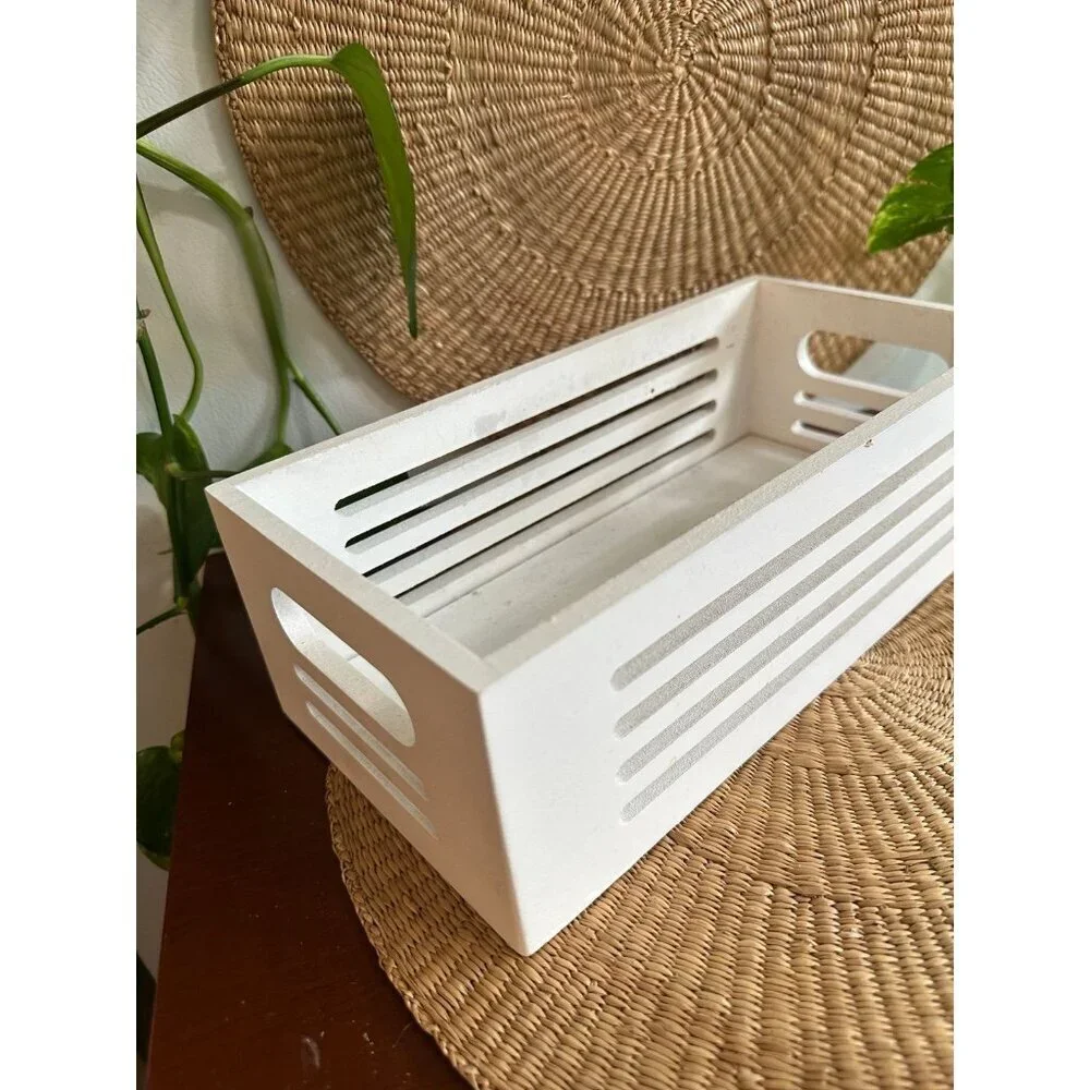 White Slatted Wood Storage Crate
